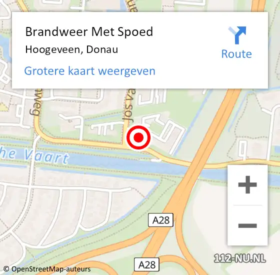 Locatie op kaart van de 112 melding: Brandweer Met Spoed Naar Hoogeveen, Donau op 8 september 2023 09:17