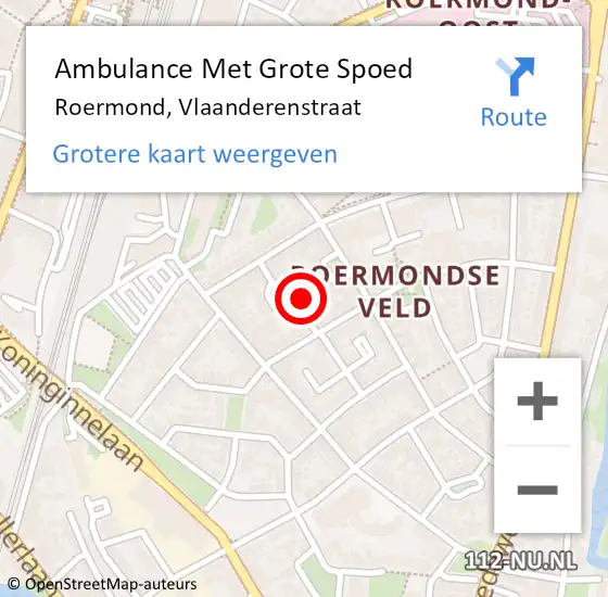 Locatie op kaart van de 112 melding: Ambulance Met Grote Spoed Naar Roermond, Vlaanderenstraat op 8 september 2023 09:50