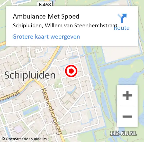 Locatie op kaart van de 112 melding: Ambulance Met Spoed Naar Schipluiden, Willem van Steenberchstraat op 8 september 2023 10:30