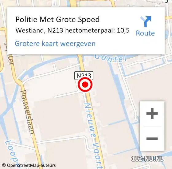 Locatie op kaart van de 112 melding: Politie Met Grote Spoed Naar Westland, N213 hectometerpaal: 10,5 op 8 september 2023 10:39