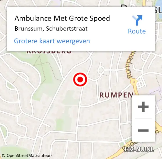 Locatie op kaart van de 112 melding: Ambulance Met Grote Spoed Naar Brunssum, Schubertstraat op 7 september 2014 12:42