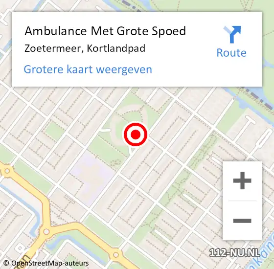 Locatie op kaart van de 112 melding: Ambulance Met Grote Spoed Naar Zoetermeer, Kortlandpad op 8 september 2023 10:44