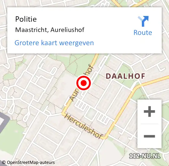 Locatie op kaart van de 112 melding: Politie Maastricht, Aureliushof op 8 september 2023 10:44