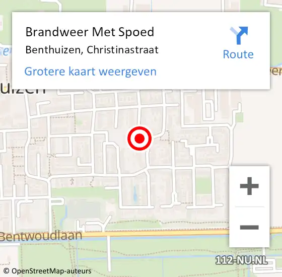 Locatie op kaart van de 112 melding: Brandweer Met Spoed Naar Benthuizen, Christinastraat op 8 september 2023 10:49