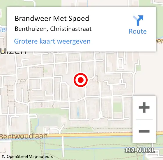 Locatie op kaart van de 112 melding: Brandweer Met Spoed Naar Benthuizen, Christinastraat op 8 september 2023 10:53