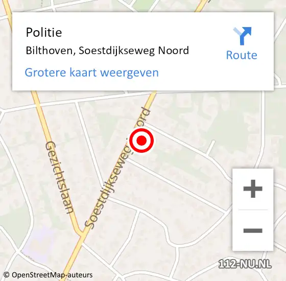 Locatie op kaart van de 112 melding: Politie Bilthoven, Soestdijkseweg Noord op 8 september 2023 10:55