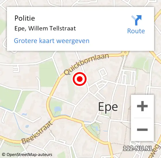 Locatie op kaart van de 112 melding: Politie Epe, Willem Tellstraat op 8 september 2023 11:16