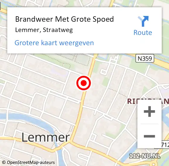 Locatie op kaart van de 112 melding: Brandweer Met Grote Spoed Naar Lemmer, Straatweg op 8 september 2023 11:23