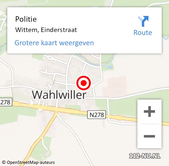 Locatie op kaart van de 112 melding: Politie Wittem, Einderstraat op 8 september 2023 11:33