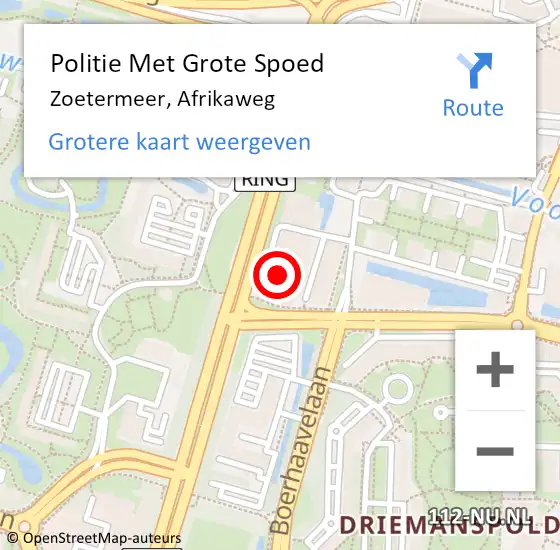 Locatie op kaart van de 112 melding: Politie Met Grote Spoed Naar Zoetermeer, Afrikaweg op 8 september 2023 11:35