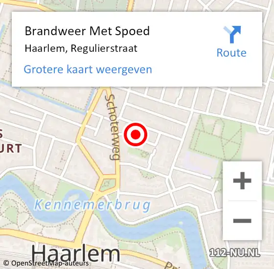 Locatie op kaart van de 112 melding: Brandweer Met Spoed Naar Haarlem, Regulierstraat op 8 september 2023 11:35