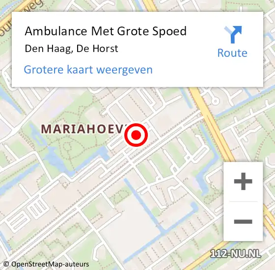 Locatie op kaart van de 112 melding: Ambulance Met Grote Spoed Naar Den Haag, De Horst op 8 september 2023 11:53