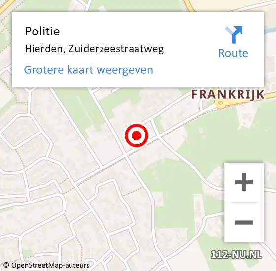 Locatie op kaart van de 112 melding: Politie Hierden, Zuiderzeestraatweg op 8 september 2023 12:06