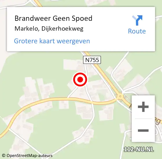 Locatie op kaart van de 112 melding: Brandweer Geen Spoed Naar Markelo, Dijkerhoekweg op 8 september 2023 12:49