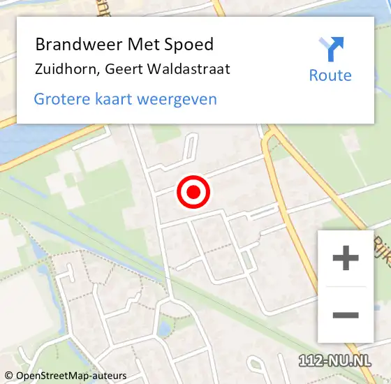 Locatie op kaart van de 112 melding: Brandweer Met Spoed Naar Zuidhorn, Geert Waldastraat op 8 september 2023 12:55