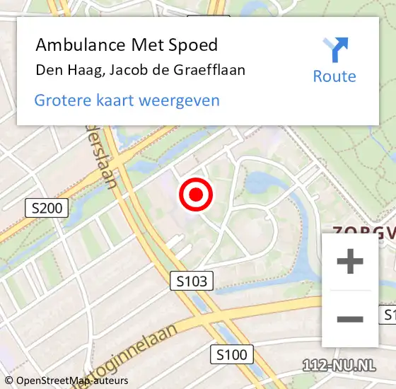 Locatie op kaart van de 112 melding: Ambulance Met Spoed Naar Den Haag, Jacob de Graefflaan op 8 september 2023 13:20