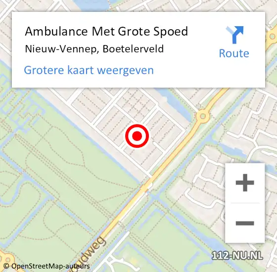 Locatie op kaart van de 112 melding: Ambulance Met Grote Spoed Naar Nieuw-Vennep, Boetelerveld op 8 september 2023 13:41