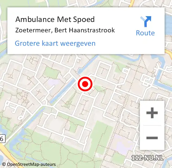 Locatie op kaart van de 112 melding: Ambulance Met Spoed Naar Zoetermeer, Bert Haanstrastrook op 8 september 2023 14:07