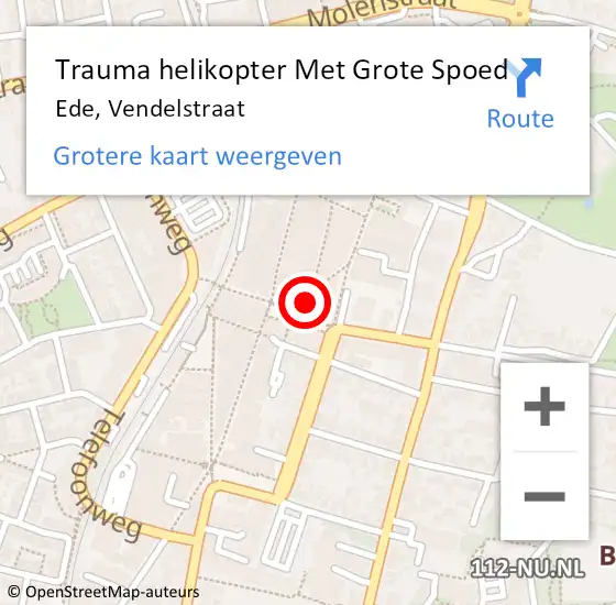 Locatie op kaart van de 112 melding: Trauma helikopter Met Grote Spoed Naar Ede, Vendelstraat op 8 september 2023 15:02