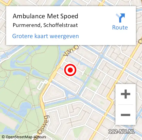 Locatie op kaart van de 112 melding: Ambulance Met Spoed Naar Purmerend, Schoffelstraat op 8 september 2023 15:19