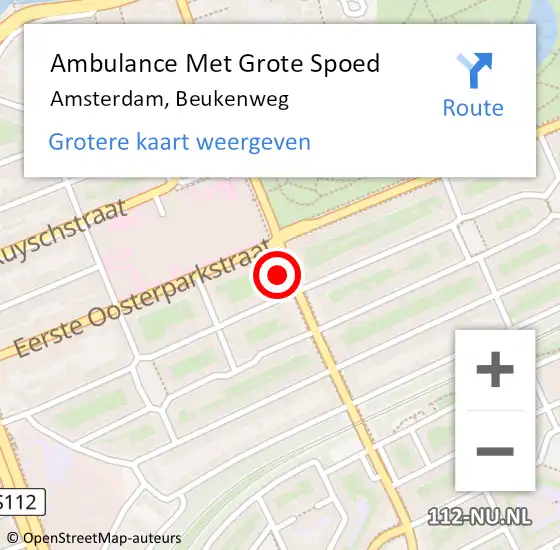 Locatie op kaart van de 112 melding: Ambulance Met Grote Spoed Naar Amsterdam, Beukenweg op 8 september 2023 15:23