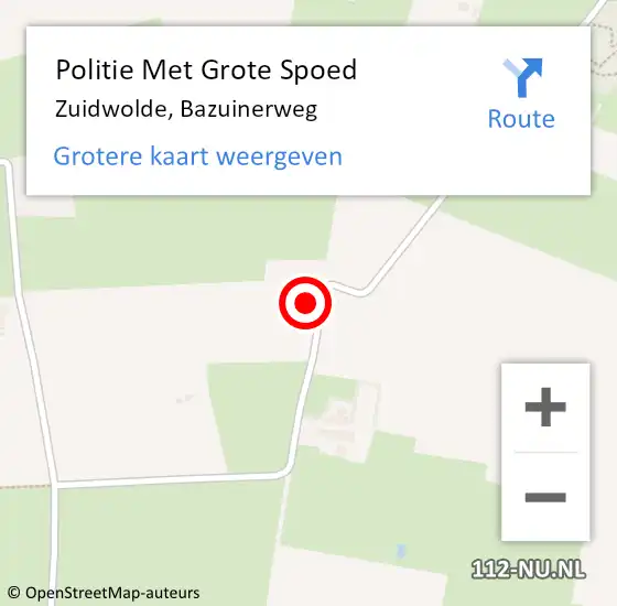 Locatie op kaart van de 112 melding: Politie Met Grote Spoed Naar Zuidwolde, Bazuinerweg op 8 september 2023 15:33