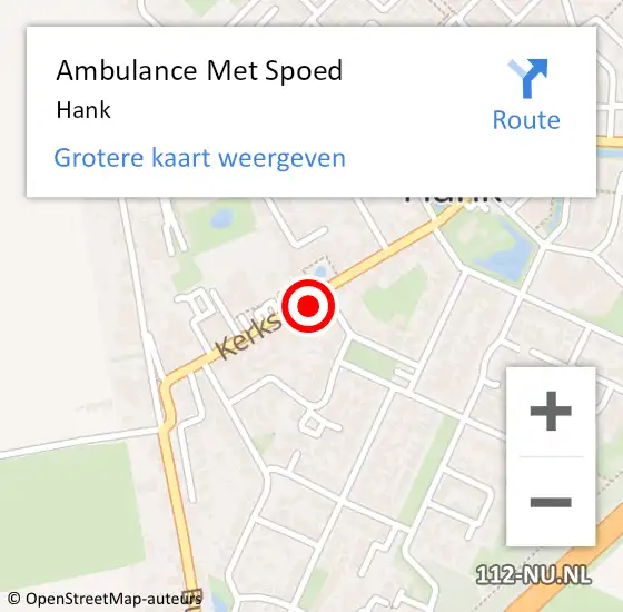 Locatie op kaart van de 112 melding: Ambulance Met Spoed Naar Hank op 8 september 2023 15:43