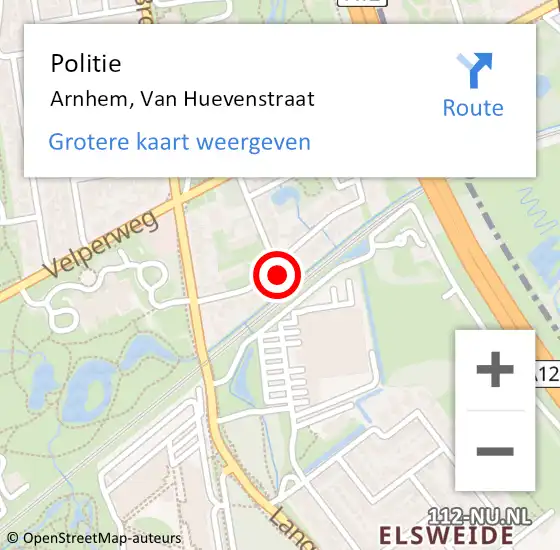 Locatie op kaart van de 112 melding: Politie Arnhem, Van Huevenstraat op 8 september 2023 15:59