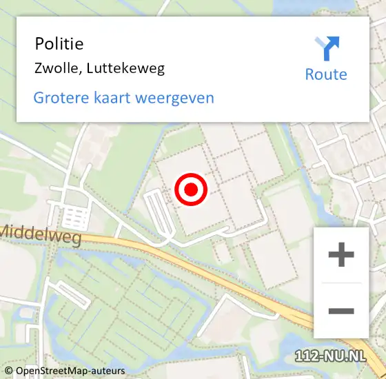 Locatie op kaart van de 112 melding: Politie Zwolle, Luttekeweg op 8 september 2023 16:09