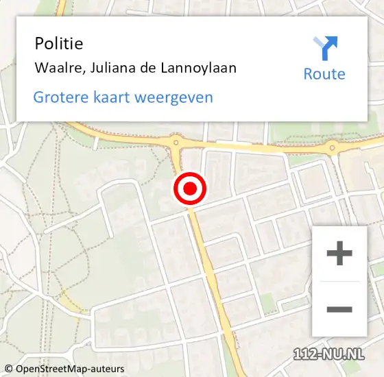 Locatie op kaart van de 112 melding: Politie Waalre, Juliana de Lannoylaan op 8 september 2023 16:20