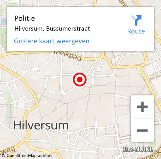 Locatie op kaart van de 112 melding: Politie Hilversum, Bussumerstraat op 8 september 2023 16:39