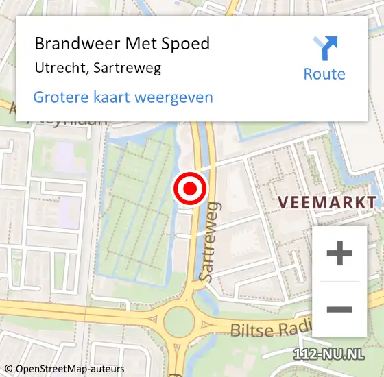 Locatie op kaart van de 112 melding: Brandweer Met Spoed Naar Utrecht, Sartreweg op 8 september 2023 16:50