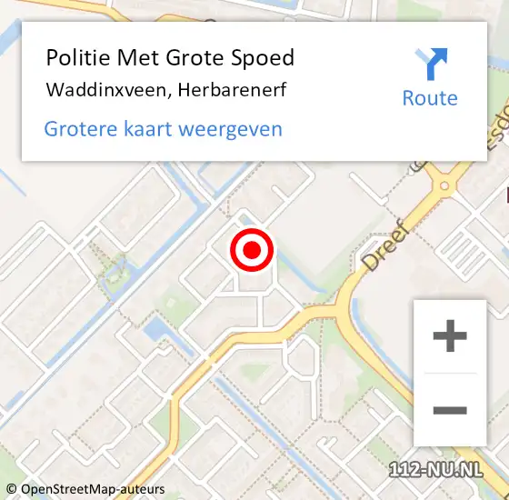 Locatie op kaart van de 112 melding: Politie Met Grote Spoed Naar Waddinxveen, Herbarenerf op 8 september 2023 17:15