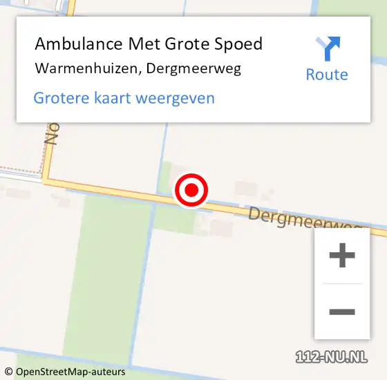 Locatie op kaart van de 112 melding: Ambulance Met Grote Spoed Naar Warmenhuizen, Dergmeerweg op 8 september 2023 17:28