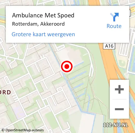 Locatie op kaart van de 112 melding: Ambulance Met Spoed Naar Rotterdam, Akkeroord op 8 september 2023 17:35