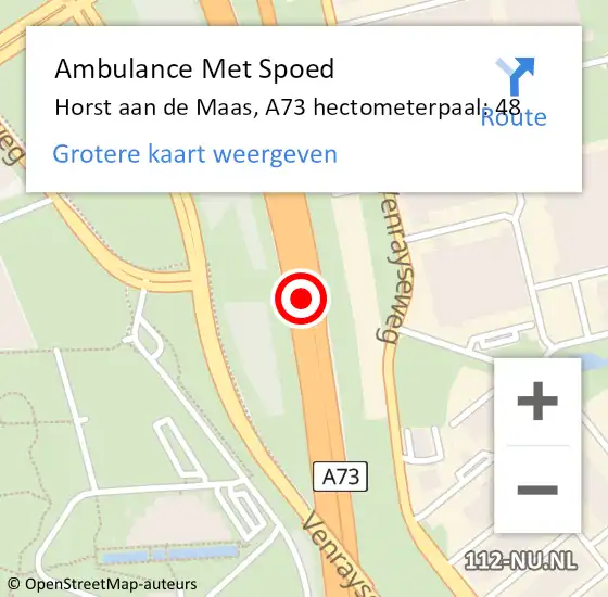 Locatie op kaart van de 112 melding: Ambulance Met Spoed Naar Horst aan de Maas, A73 hectometerpaal: 48 op 8 september 2023 17:56