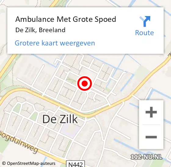 Locatie op kaart van de 112 melding: Ambulance Met Grote Spoed Naar De Zilk, Breeland op 8 september 2023 17:58