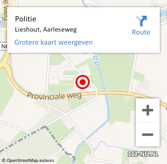 Locatie op kaart van de 112 melding: Politie Lieshout, Aarleseweg op 8 september 2023 18:29