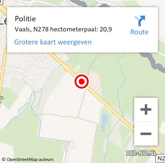 Locatie op kaart van de 112 melding: Politie Vaals, N278 hectometerpaal: 20,9 op 8 september 2023 18:30