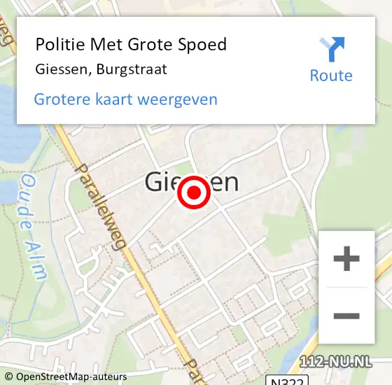 Locatie op kaart van de 112 melding: Politie Met Grote Spoed Naar Giessen, Burgstraat op 8 september 2023 18:38