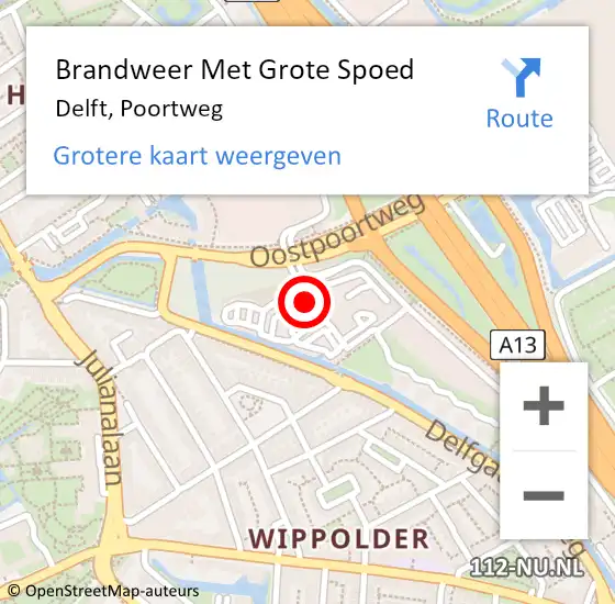 Locatie op kaart van de 112 melding: Brandweer Met Grote Spoed Naar Delft, Poortweg op 8 september 2023 18:54