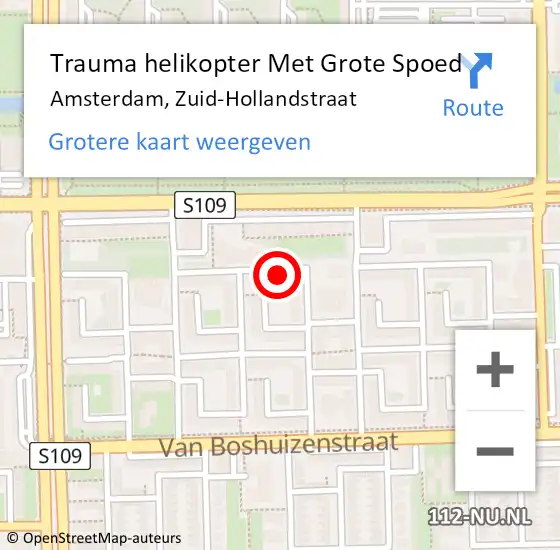 Locatie op kaart van de 112 melding: Trauma helikopter Met Grote Spoed Naar Amsterdam, Zuid-Hollandstraat op 8 september 2023 19:15