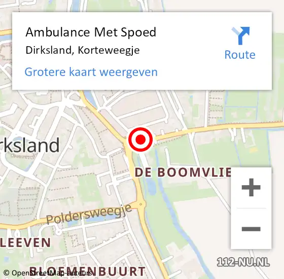 Locatie op kaart van de 112 melding: Ambulance Met Spoed Naar Dirksland, Korteweegje op 8 september 2023 19:19