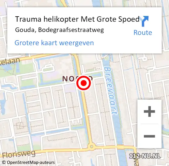 Locatie op kaart van de 112 melding: Trauma helikopter Met Grote Spoed Naar Gouda, Bodegraafsestraatweg op 8 september 2023 19:32