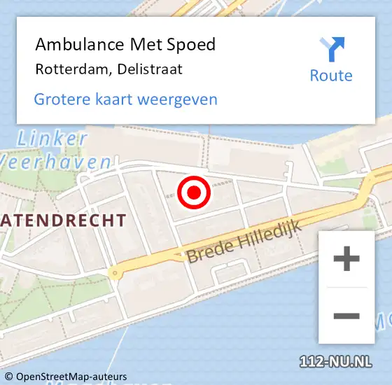 Locatie op kaart van de 112 melding: Ambulance Met Spoed Naar Rotterdam, Delistraat op 8 september 2023 19:51