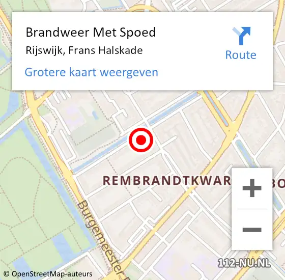 Locatie op kaart van de 112 melding: Brandweer Met Spoed Naar Rijswijk, Frans Halskade op 8 september 2023 20:22