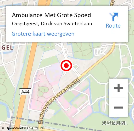Locatie op kaart van de 112 melding: Ambulance Met Grote Spoed Naar Oegstgeest, Dirck van Swietenlaan op 8 september 2023 20:45