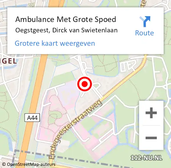 Locatie op kaart van de 112 melding: Ambulance Met Grote Spoed Naar Oegstgeest, Dirck van Swietenlaan op 8 september 2023 20:54