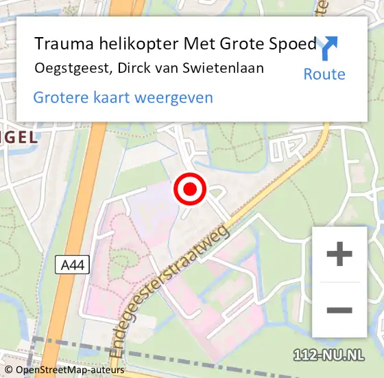 Locatie op kaart van de 112 melding: Trauma helikopter Met Grote Spoed Naar Oegstgeest, Dirck van Swietenlaan op 8 september 2023 20:54