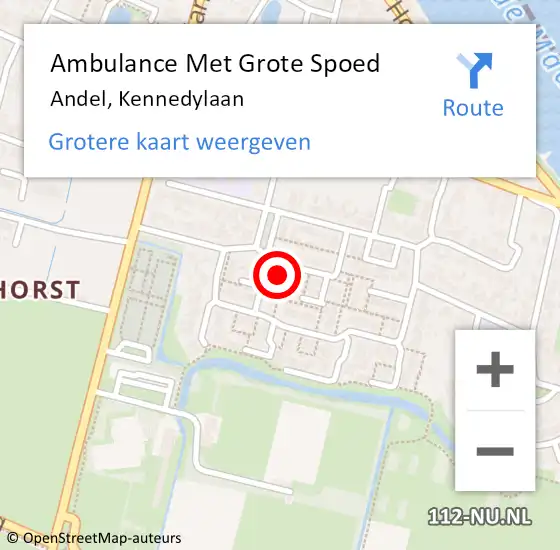 Locatie op kaart van de 112 melding: Ambulance Met Grote Spoed Naar Andel, Kennedylaan op 8 september 2023 21:09